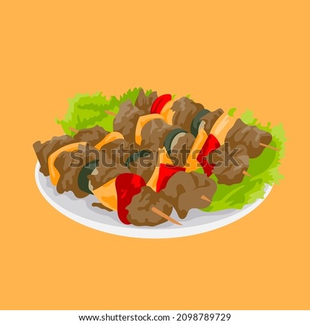 skewers of lamb with vegetables, isolated