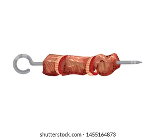 Skewers of meat and onions. Vector illustration on white background.