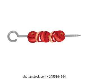 Skewers of radish and onion on a skewer. Vector illustration on white background.