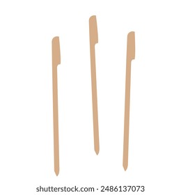 skewers wooden bamboo pointed tip stick thin isolated on white background, wood skewers used to hold pieces foods, tipped chopsticks for skewer barbecue, skewer sticks for BBQ vegetable and fruits