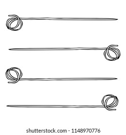 Skewers Wooden Bamboo Set. Summer Bar Collection. Realistic Hand Drawn High Quality Vector Illustration. Doodle Style.