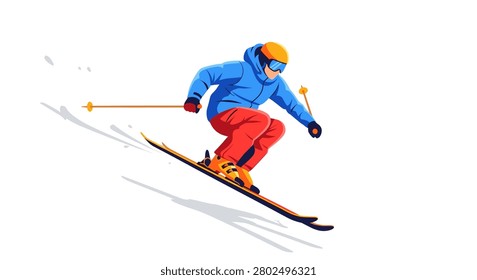Ski action flat style, vector stock