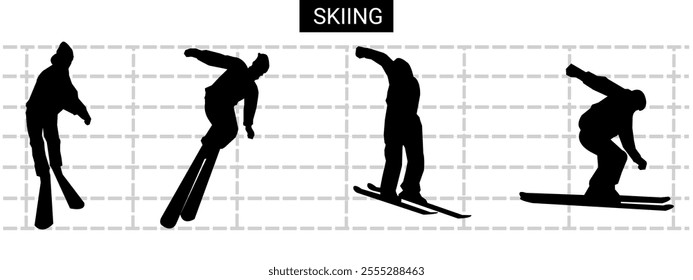 ski athlete silhouette. extreme sports in winter. skiing. vector illustration.