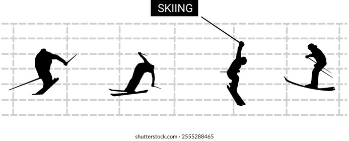 ski athlete silhouette. extreme sports in winter. skiing. vector illustration.