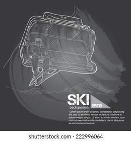 Ski background Design. Hand drawn.