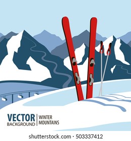 Ski background, mountains in winter season. Vector.