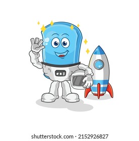 the ski board astronaut waving character. cartoon mascot vector
