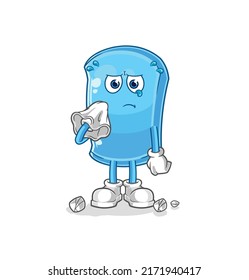 the ski board cry with a tissue. cartoon mascot vector