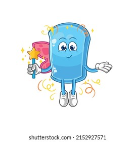 the ski board fairy with wings and stick. cartoon mascot vector