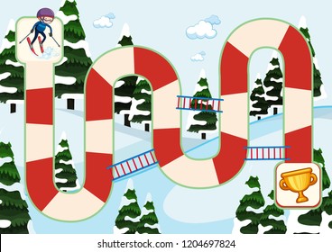 Ski board game winter theme illustration