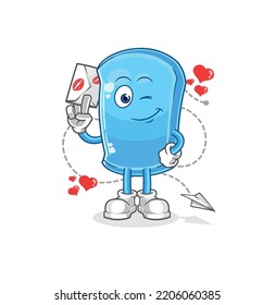the ski board hold love letter illustration. character vector