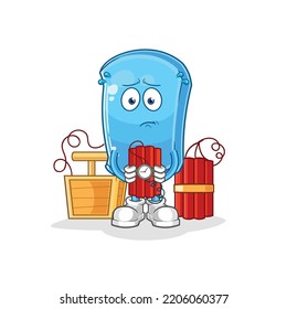 the ski board holding dynamite character. cartoon mascot vector