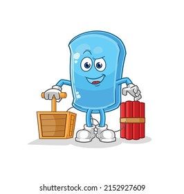 the ski board holding dynamite detonator. cartoon mascot vector
