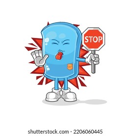 The Ski Board Holding Stop Sign. Cartoon Mascot Vector