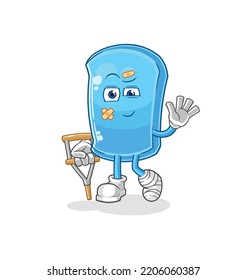 the ski board sick with limping stick. cartoon mascot vector