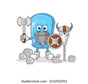 the ski board viking with an ax illustration. character vector