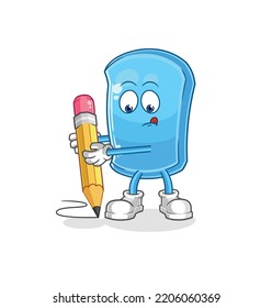 the ski board write with pencil. cartoon mascot vector