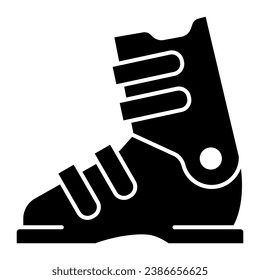 Icono sólido de arranque de esquí, concepto de deporte de invierno, signo de equipo profesional de deportes de invierno sobre fondo blanco, icono de zapatos de esquí en estilo glifo para concepto móvil y diseño web. Gráficos vectoriales