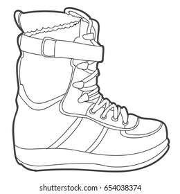 Ski boot. Vector monochrome illustration isolated on white background