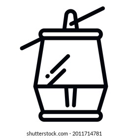 Icono del teleférico de esquí. Esquema del icono del vector del vehículo de cable de esquí para el diseño web aislado en fondo blanco