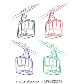 Vektorgrafik des Skischabelwagens. Kabinenseilbahn-Symbol einzeln auf weißem Hintergrund. Gondelbahn
