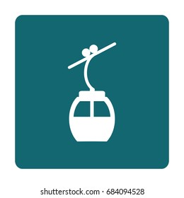 Ski cable lift icon for ski and winter sports. Design for tourist catalog, maps of the ski slopes, placard, brochure, flyer, booklet. Vector illustration.