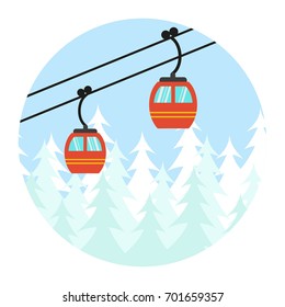 Ski cable lift icon for ski and winter sports. Vector illustration.