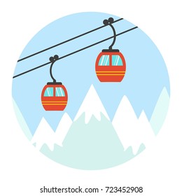 Ski cable lift icon for ski and winter sports. Vector illustration.