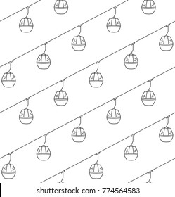 Ski cable lift for ski resort and winter sports. Seamless pattern with outline ski elevator. Vector illustration cable car.