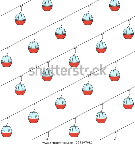 Ski cable lift for ski resort and winter sports.
Seamless pattern with ski elevator. Design for tourist. Vector
illustration cable car.
