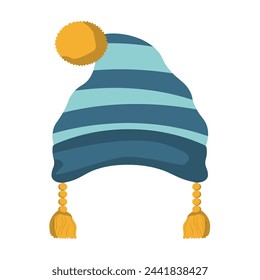 Imagen vectorial de gorra de esquí, ilustración de sombrero de lana, sombrero de invierno amarillo azul aislado sobre fondo blanco