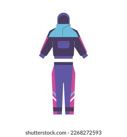 Ski clothes - jacket and pants, flat vector illustration isolated on white background. Concepts of sportswear, skiing and snowboarding equipment. Winter sports clothes.