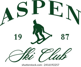 Ski club Colorado Aspen alpine mountain adventure winter cosy sports Varsity College Trending Graphic Tee t-shirt logo slogan artwork typography tote badge emblem crest