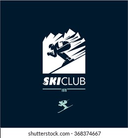 ski club logo, skier icon, skiing, mountains, winter sport