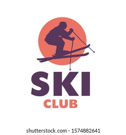 Ski club logo template with skier silhouette