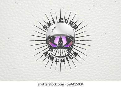 Ski Club Team. Mountain and Outdoor Adventures. Winter holidays and vacation. Typographic labels, stickers, logos and badges