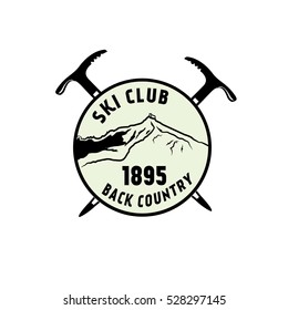 Ski club vector logo. Back country skiing vector badge. Mountaineering vector logo design template. Axes illustration