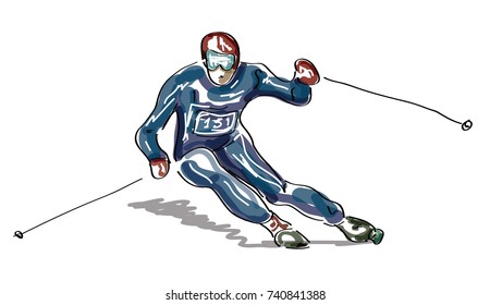 Ski concept with sketched skier - vector