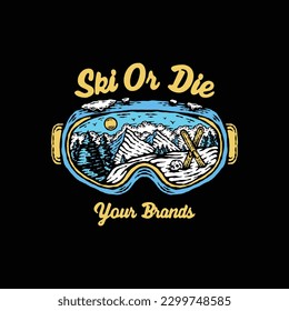 Ski or die tee graphic vector.