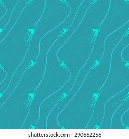 Ski downhill creative seamless pattern. Vector blue skiing background