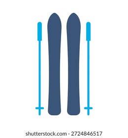 Skiausrüstung Symbol blau flach Vektor Design Winter Sport Symbol Schnee Aktivität Erholung Hobby Grafik Element Zeichen