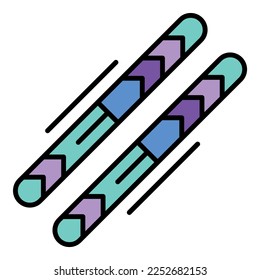 Ski equipment icon. Outline ski equipment vector icon color flat isolated on white