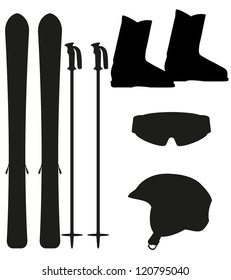 ski equipment icon set silhouette vector illustration isolated on white background