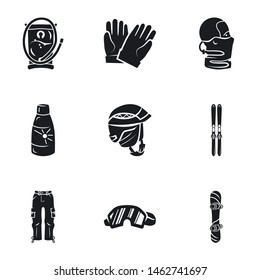 Ski equipment icon set. Simple set of 9 ski equipment vector icons for web design isolated on white background