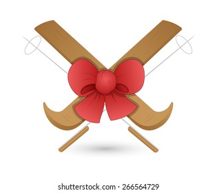 Ski Equipment with Ribbon Bow