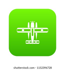 Ski equipped airplane icon digital green for any design isolated on white vector illustration