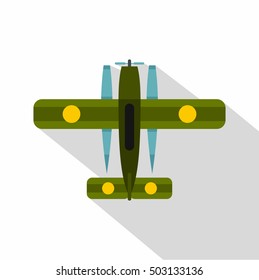 Ski equipped airplane icon. Flat illustration of ski equipped airplane vector icon for web