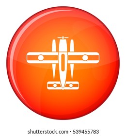 Ski equipped airplane icon in red circle isolated on white background vector illustration