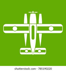 Ski equipped airplane icon white isolated on green background. Vector illustration