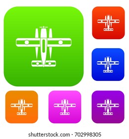 Ski equipped airplane set icon in different colors isolated vector illustration. Premium collection